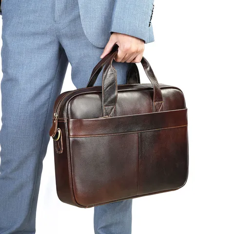 Heren Echt Rundleer Aktentas Vintage Zakelijke Laptop Tas Waterdichte Documenten Handtas
