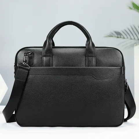 Borsetta da Lavoro da Ufficio Grande Capacità Borsa a Tracolla con Manico Superiore Borsa per Laptop d'Affari in Vera Pelle da Uomo