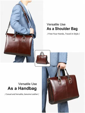 Cartella d'Affari da Uomo Vintage in Vera Pelle Borsa per Laptop Impermeabile Resistente all'Usura Borsa da Ufficio