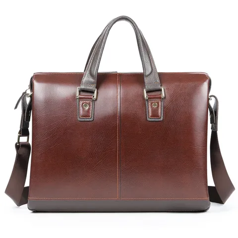 Men Business Briefcase Vintage Genuine Leather Laptop Bag Waterproof Wear Resistant Computer Bag Office Commuter Handbag
