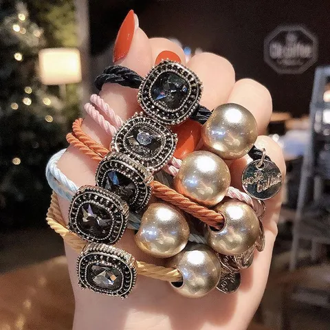 Koreaanse Stijl Gevlochten Haarelastiekje Elastische Haarband Met Hart Strass Legering Kralen Haaraccessoires Voor Vrouwen