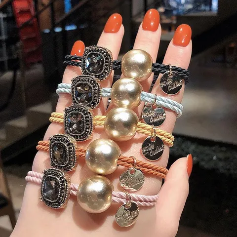 Koreaanse Stijl Gevlochten Haarelastiekje Elastische Haarband Met Hart Strass Legering Kralen Haaraccessoires Voor Vrouwen