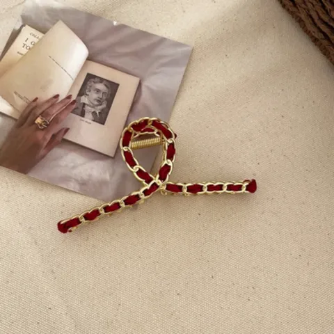 Koreaanse Stijl Minimalistisch Metaal Gevlochten Ketting Haarklem Geometrisch Strik Lederen Lint Haarklem Haaraccessoires Voor Dames Meisjes