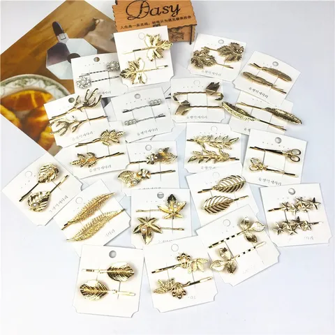 Minimalistische Legering Haarclips Voor Dames Goud Blad Ster Gewei Schaar Vorm Kunstparel Strass Haarspelden Hoofddeksels Accessoire
