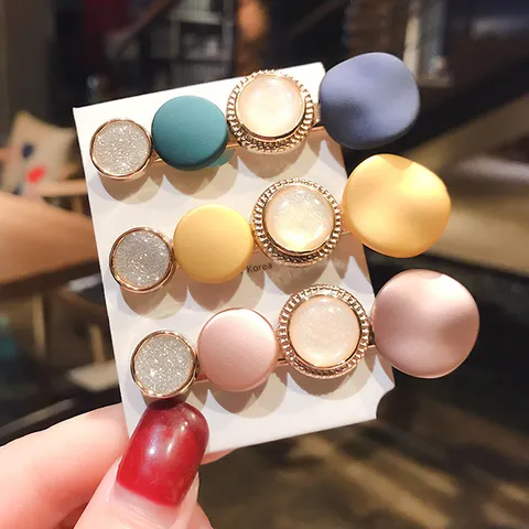 Pinza para el Cabello de Acrílico de Color Caramelo Macarrón Coreano para Mujer Dulce Strass Perla Artificial Clip Lateral Aleación Bobby Pin