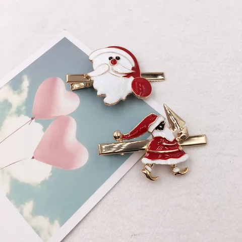 Kerst Geweite Haarspelden Voor Kinderen Vrouwen Legering Eendenbek Clips Kerstman Sneeuwpop Kerstboom Ster Feestelijke Haaraccessoires Hoofddeksels