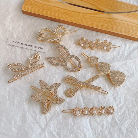 Koreaanse Stijl Legering Strass Kunstparel Haarclips Glanzend Geometrisch Zoet Zijclips Haardspelden Voor Vrouwen Meisjes