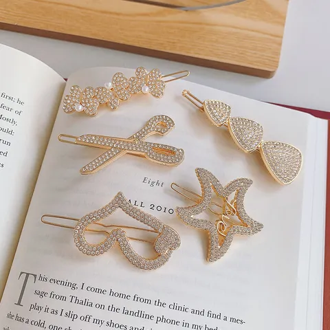Koreaanse Stijl Legering Strass Kunstparel Haarclips Glanzend Geometrisch Zoet Zijclips Haardspelden Voor Vrouwen Meisjes