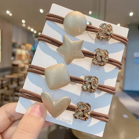 Koreaanse Stijl Eenvoudige Strass Haartouw Voor Vrouwen Hart Ster Geometrisch Elastische Haarband Dual Use Armband Haaraccessoires