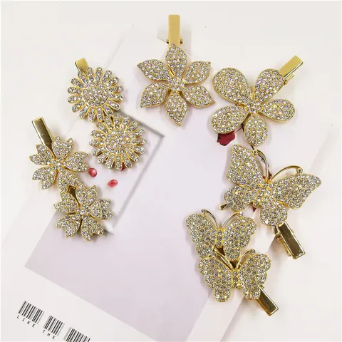Elegante Legering Strass Strik Haarspeld Voor Vrouwen Goud Metalen Eendenbek Speld Geometrische Hart Bloem Ster Haarnadeln Feest Accessoires