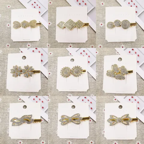 Elegante Legering Strass Strik Haarspeld Voor Vrouwen Goud Metalen Eendenbek Speld Geometrische Hart Bloem Ster Haarnadeln Feest Accessoires