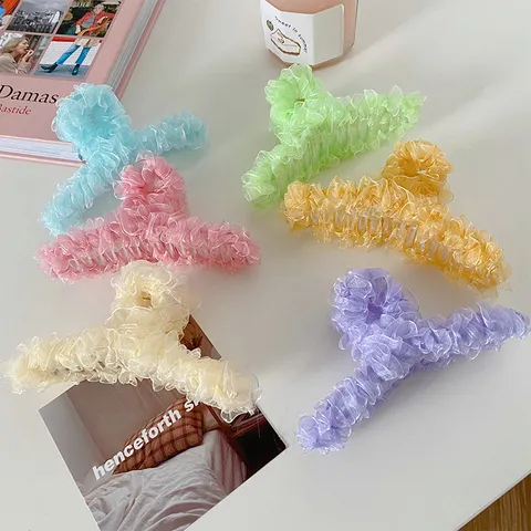 Koreaanse Elegante Kant Organza Haarklem Voor Dames Grote Gaas Haarklem Voor Haarstyling Dagelijkse Feest Haaraccessoires