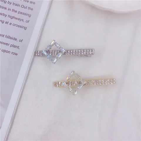 Koreaanse Stijl Geometrische Strass Haarclip Voor Vrouwen Legering Goud Zilver Hart Rond Waterdruppel Haaraccessoires