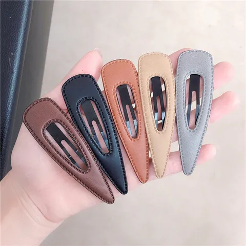 Minimalistisch Kunstleder Haarclip Voor Dames Koreaanse Stijl Opengewerkt Waterdruppel BB Haarspeld Zijclip Haaraccessoires
