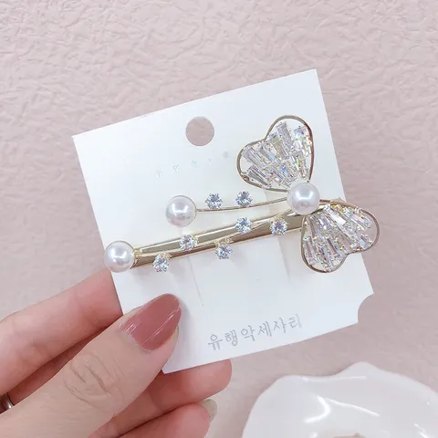 Koreaanse Strik Haarspeld Elegante Legering Zirconia Kunstparel Eendenbek Clip Minimalistische Haaraccessoires Voor Vrouwen