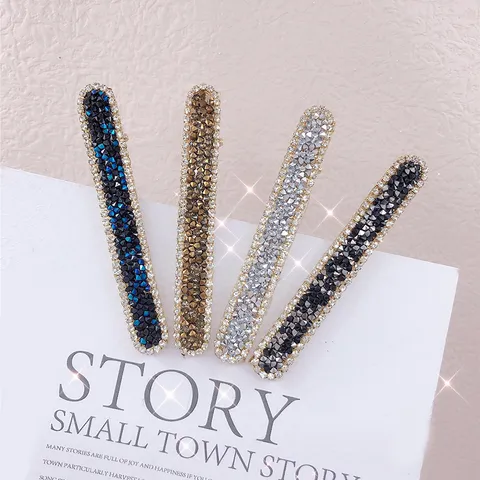 Franse Vintage Legering Strass Haarclip Elegant Geometrisch Alligator Clip Glanzend Haarspeld Zijclip Pony Clip Hoofddeksels Voor Vrouwen Feest