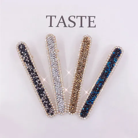 Franse Vintage Legering Strass Haarclip Elegant Geometrisch Alligator Clip Glanzend Haarspeld Zijclip Pony Clip Hoofddeksels Voor Vrouwen Feest
