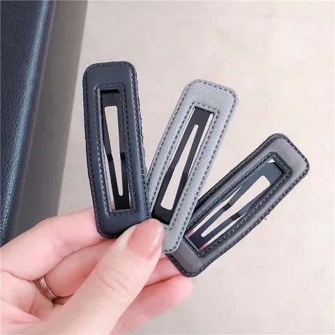 Koreaanse Stijl Vierkante PU Leer Omwikkeld BB Haarclip Voor Vrouwen Minimalistisch Geometrisch Zijclip Handgemaakt Haaraccessoires