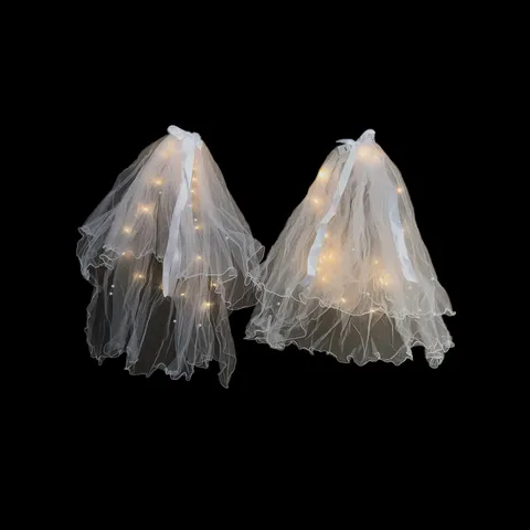 Accessorio Capelli Luminoso con Luci LED Velo a Doppio Strato Fiocco Rete con Perle Artificiali per Bambini Sposa Matrimonio Festa Decorazione