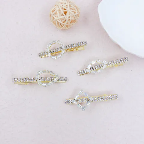 Koreaanse Stijl Legering Strass Geometrische Haarclips Voor Vrouwen Elegant Glanzend Opengewerkt Strik Eendenbek Clip Hoofddeksels Accessoires