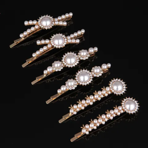 Elegante Legering Kunstparel Strass Haarspeld Zoet Strik Geometrische Schuifspeldje Goud Zijbarrettes Voor Vrouwen Haaraccessoires