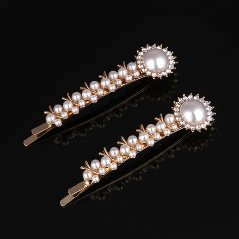 Elegante Legering Kunstparel Strass Haarspeld Zoet Strik Geometrische Schuifspeldje Goud Zijbarrettes Voor Vrouwen Haaraccessoires