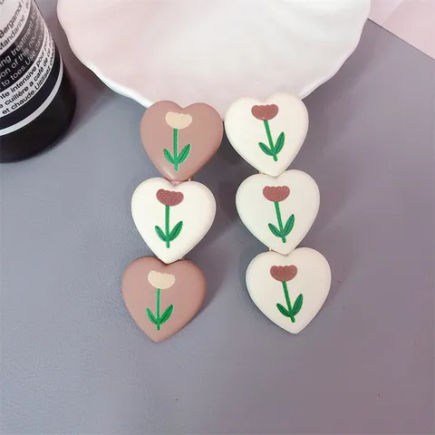 Korean Cute Heart Flower Color Blocking Plastic Resin Duckbill Clip Cartoon Bear Hair Clip Daily Hairpins Jewelry Gift For Women Girls