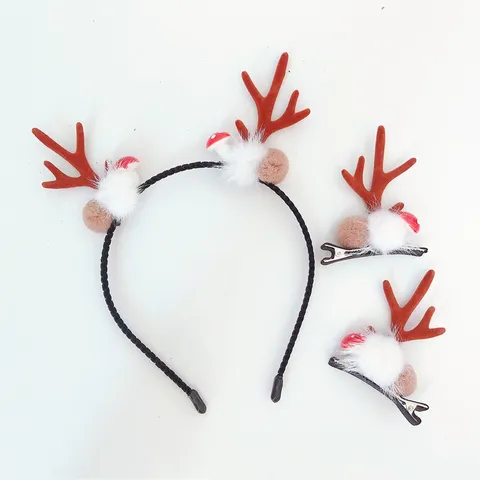 Noël Bois de Cerf Peluche Bandeau Pinces à Cheveux Set Mignon Style Forêt Fête Accessoires de Cheveux Pour Enfants Femmes
