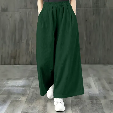 Women's Casual High Waist Wide Leg Corduroy Pants Loose Straight Long Trousers