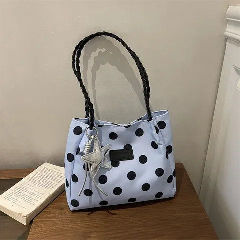 Bolso Tote de Lunares para Mujer Gran Capacidad de Lona Moda Conmutador Bolso de Hombro Versátil Con Colgante de Estrella