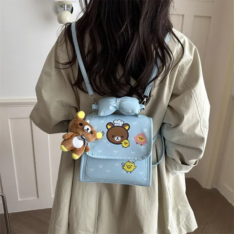 Leuke Cartoon Beer Patroon PU Lederen Kinderen Rugzak Koreaanse Stijl Strik Handtas Slijtvast Multifunctionele Crossbody Tas Voor Meisjes