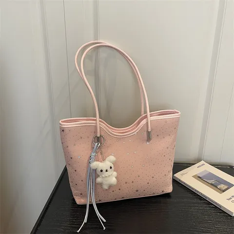 Women Large Capacity Star Pattern Tote Bag Fashion Star Print Shoulder Bag For Commuting Daily Use Double Straps PU Leather