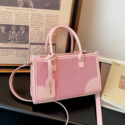 Bolso de Mano de Moda para Mujer Cuero PU Patchwork de Paja Bolso de Hombro Cruzado Bolso Cuadrado Pequeño para Conmutar Verano