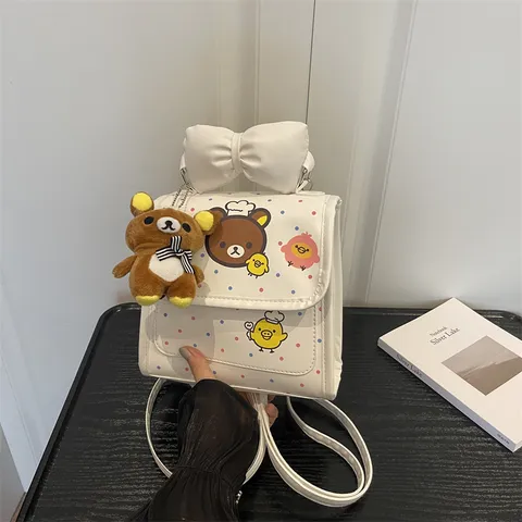 Leuke Cartoon Beer Patroon PU Lederen Kinderen Rugzak Koreaanse Stijl Strik Handtas Slijtvast Multifunctionele Crossbody Tas Voor Meisjes