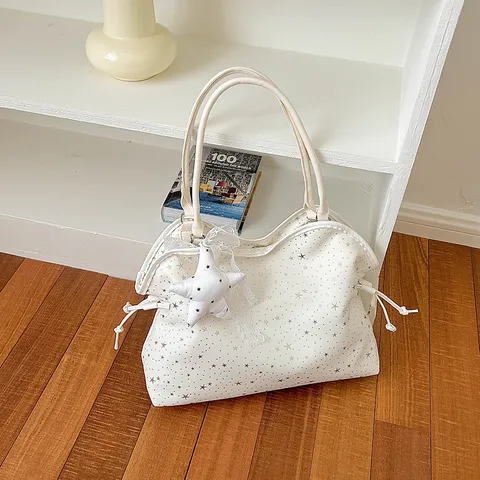 Fashion Fabric Star Pattern Rhinestone Tote Bag Large Capacity Shoulder Bag Trendy Underarm Purse For Women Commute Daily