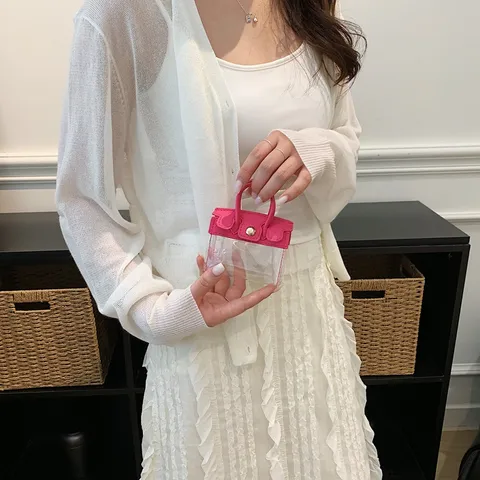 Lindo Llavero de Mini Bolso de PVC Transparente Estuche para Llaves de Coche Con Cierre de Metal Colgante para Bolso de Moda Mujer