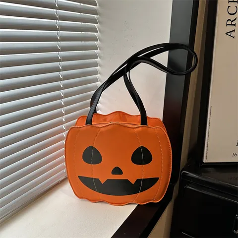 Halloween Pumpkin Tote Bag For Women Large Capacity Quirky PU Leather Shoulder Bag Fashion Patchwork Printed Handbag For Party Commute