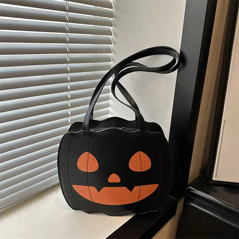 Halloween Pumpkin Tote Bag For Women Large Capacity Quirky PU Leather Shoulder Bag Fashion Patchwork Printed Handbag For Party Commute