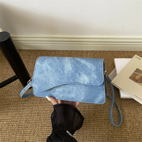 Women Stylish Underarm Bag Square Crossbody Shoulder Bag Denim Faux Leather Purse Trendy Light Small Handbag For Summer Daily