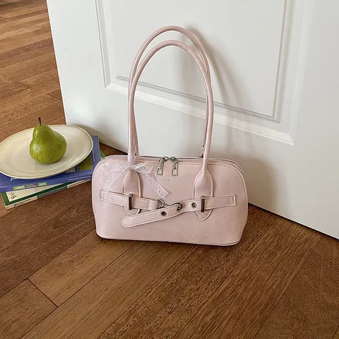 Vintage Forenzen PU Leer Schoudertas Voor Vrouwen Grote Capaciteit Handtas Riemgesp Kanten Strik Mode Tas