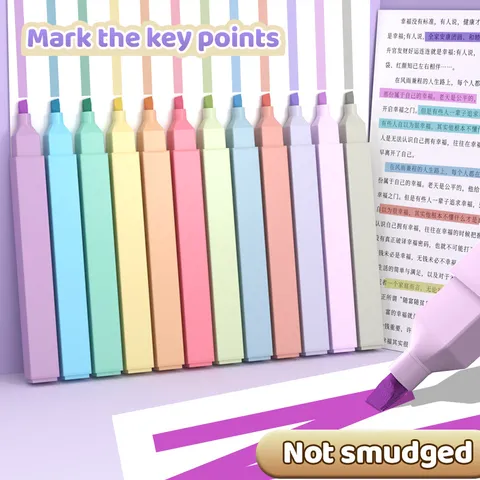Stylos Surligneurs à Corps Carré Ensemble de Couleurs Macaron Morandi Stylos de Marquage pour Étudiants Papeterie Esthétique
