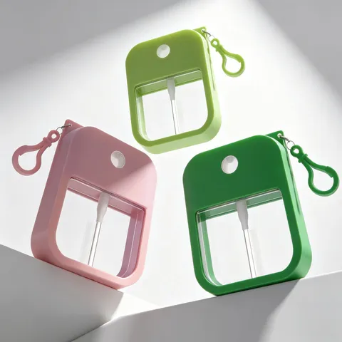 Portable Card Type Spray Bottle Refillable Empty Plastic Perfume Container With Silicone Sleeve And Keychain
