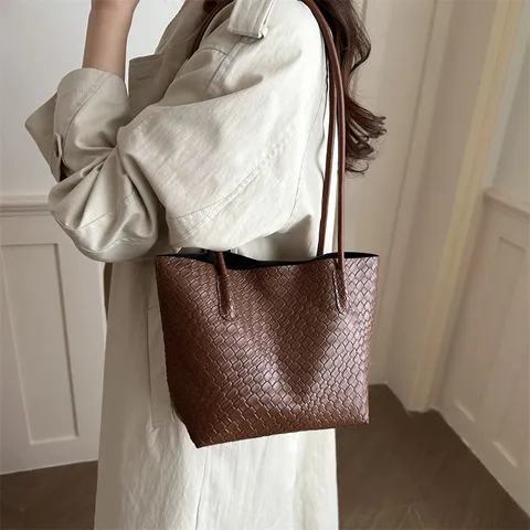 Bolso Tote Tejido para Mujer Gran Capacidad Bolso de Hombro Axila Minimalista Cuero Sintético Bolso de Compras Casual Viaje
