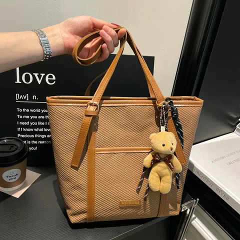 Bolso Tote de Gran Capacidad de PU Lona Patchwork para Mujer Minimalista Urbano Casual Bolso de Hombro Moda Bolso de Mano
