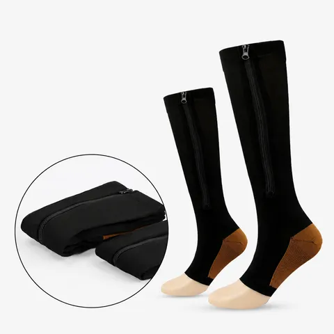 Unisex Κάλτσες Συμπίεσης Φερμουάρ Ανοιχτά Δάχτυλα Πυκνές Ζεστές Μακριές Αθλητικές Στήριξης Ποδιών Νάιλον Κάλτσες Για Τρέξιμο Γυμναστική
