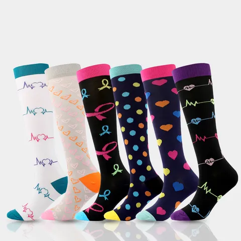 Women Compression Socks Long Tube Athletic Sports Running Leg Protection Nylon Printed Stockings