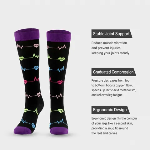 Women Compression Socks Long Tube Athletic Sports Running Leg Protection Nylon Printed Stockings