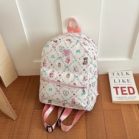 Cute Cartoon Animal Print Backpack for Girls Korean Style Pink Fabric Student School Bag Niche Design Large Capacity Backpack