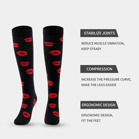 Chaussettes de Compression Sportives Unisexe en Nylon Respirant Sport Course Longues Bas Coloré Imprimé Support de Jambe