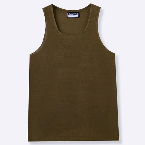 Men Casual Acrylic Knitted Tank Top Summer Solid Color U Neck Loose Sleeveless Knit Vest Top For Daily Sports Wear